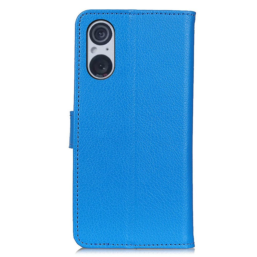 Sony Xperia 5 V Litchi Leather Flip Cover m. Lommebok - Blå