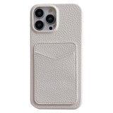iPhone 15 Litchi Læderbetrukket Plastik Bagside Cover m. Kortholder - Hvid