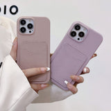iPhone 15 Pro Litchi skinndekket plastbakdeksel m. Kortholder - Sort 
