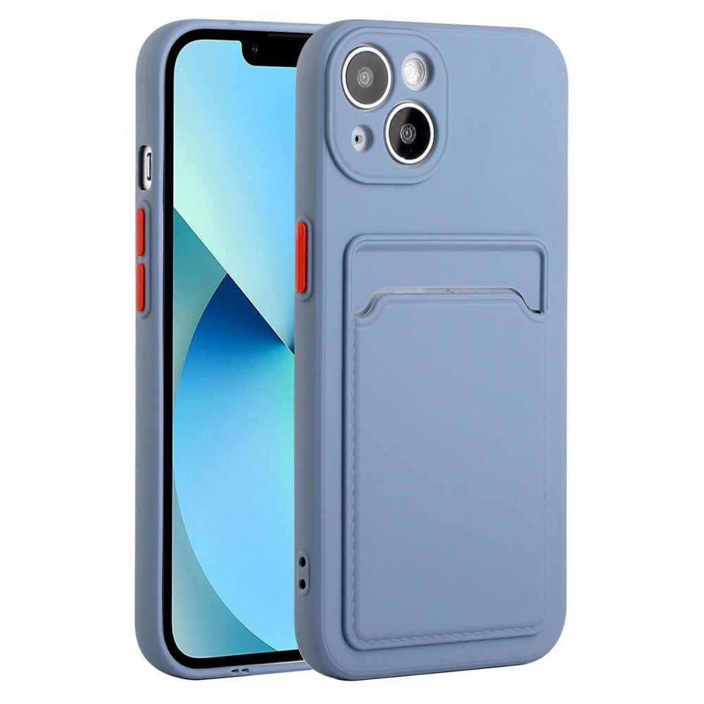 iPhone 15 Fleksibelt Plastik Bagside Cover m. Kortholder - Blå