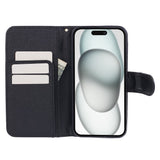 iPhone 15 Pro Leather Flip Cover m. Veske og stropp - Camellia Flower - Svart