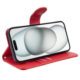 iPhone 15 Pro Max Leather Flip Cover m. Veske og stropp - Camellia Flower - Rød