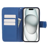 iPhone 15 Pro Max Leather Flip Cover m. Veske og stropp - Camellia Flower - Blå