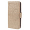 iPhone 15 Pro Max Læder Flip Cover m. Pung og Strop - Kamelia Blomst - Guld