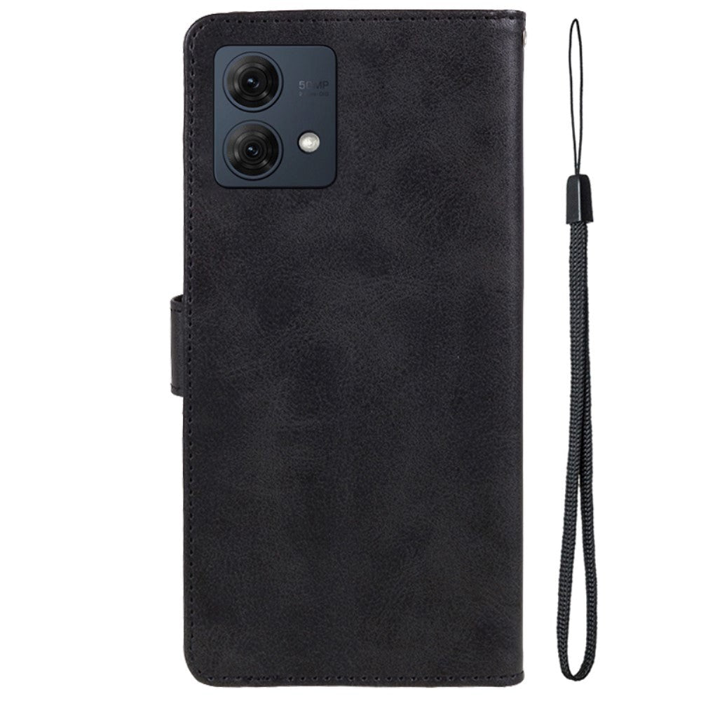 Motorola Moto G84 Leather Flip Cover m. Lommebok og stropp - Svart