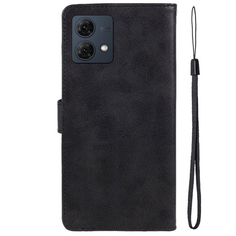 Motorola Moto G84 Leather Flip Cover m. Lommebok og stropp - Svart