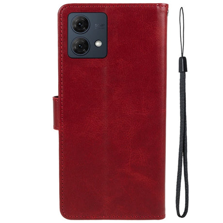 Motorola Moto G84 Leather Flip Cover m. Lommebok og stropp - rød