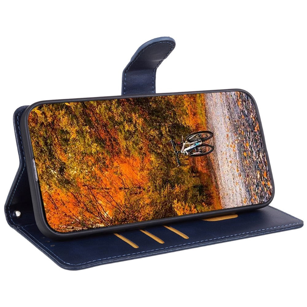 Motorola Moto G84 Leather Flip Cover m. Lommebok og stropp - blå