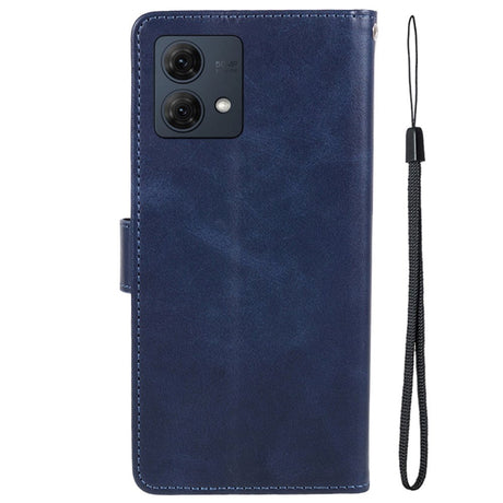 Motorola Moto G84 Leather Flip Cover m. Lommebok og stropp - blå