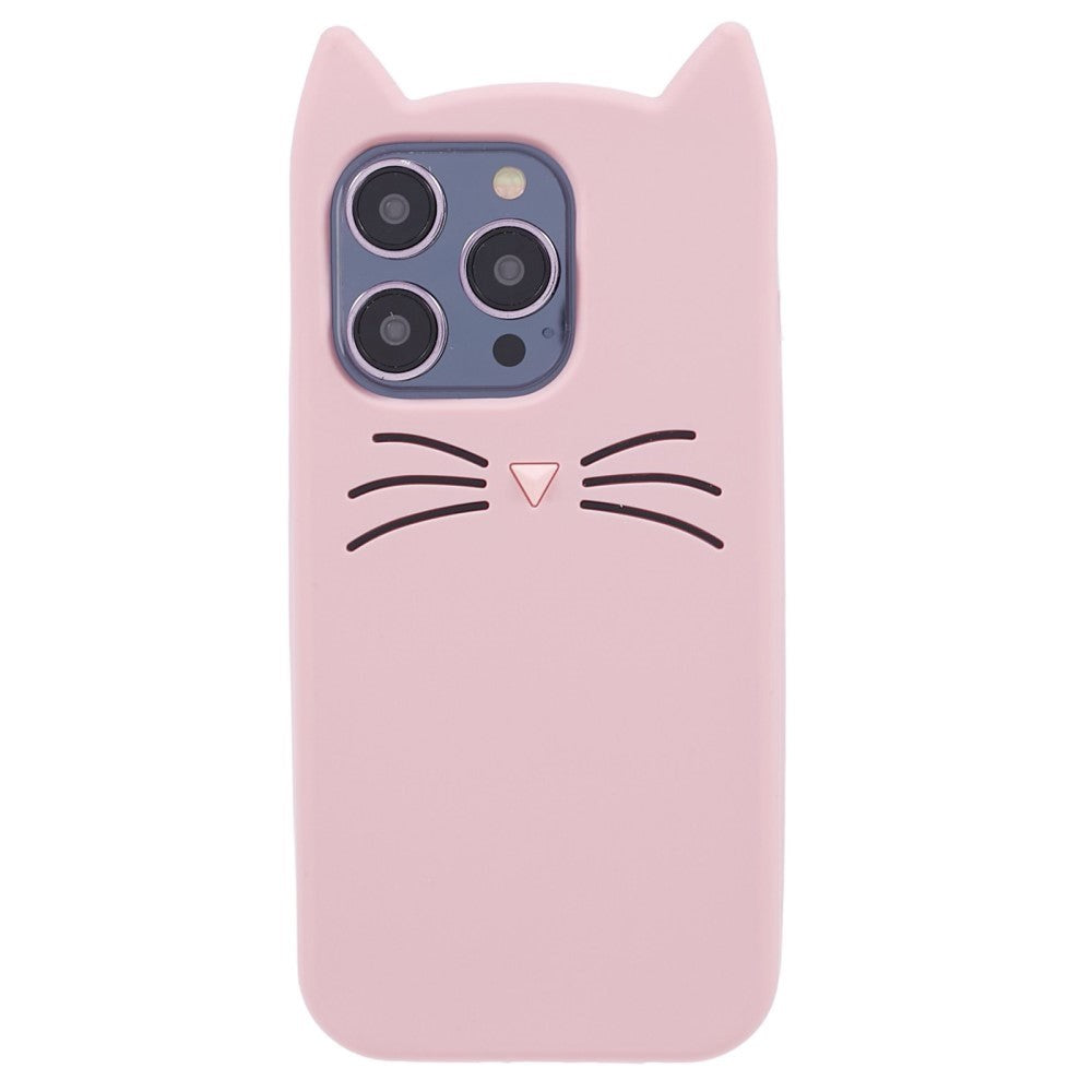 iPhone 14 Pro Silikon Bakdeksel m. 3D Cat - Rosa