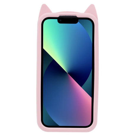iPhone 13 silikon bakdeksel m. 3D Cat - Rosa