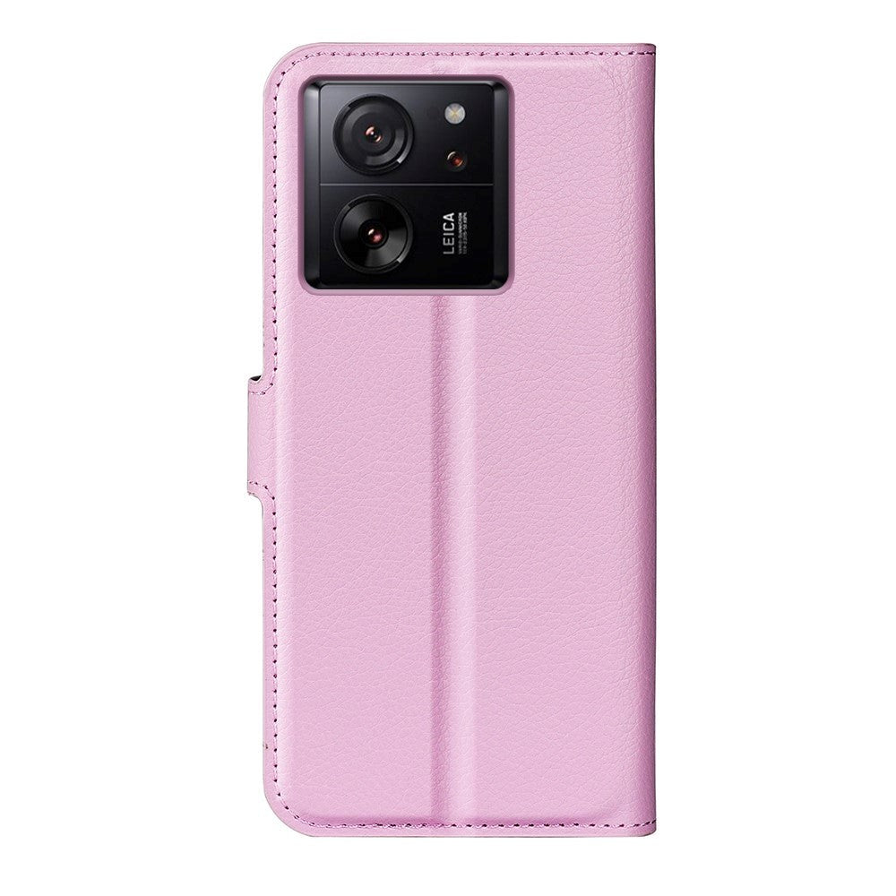 Xiaomi 13T / 13T Pro Litchi Leather Flip Cover m. Lommebok - Rosa