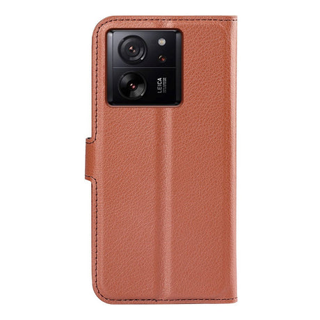 Xiaomi 13T / 13T Pro Litchi Leather Flip Cover m. Lommebok - Brun