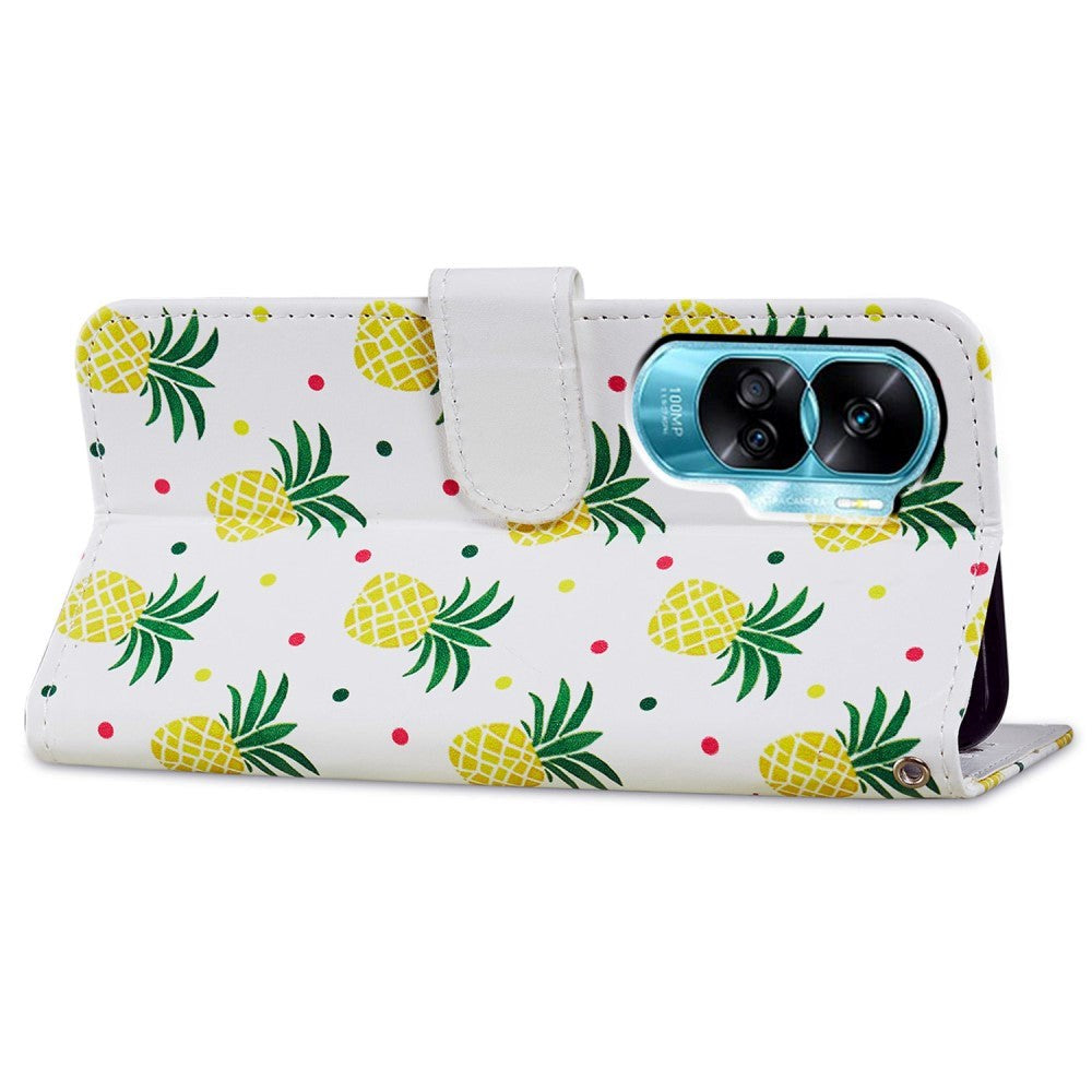 Honor 90 Lite flip-deksel i kunstskinn m. Lommebok og stropp - Ananas