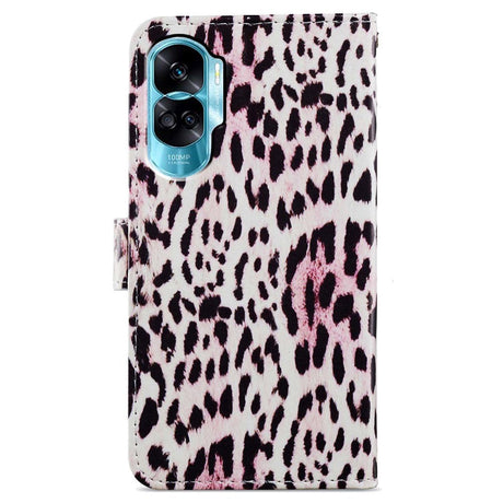 Honor 90 Lite flip-deksel i kunstskinn m. Lommebok og stropp - Leopard