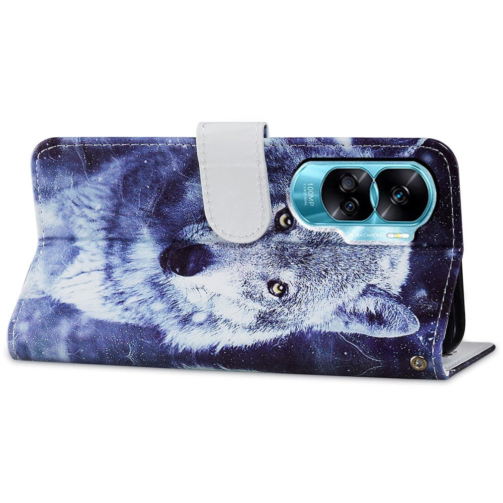Honor 90 Lite flip-deksel i kunstskinn m. Lommebok og stropp - Wolf