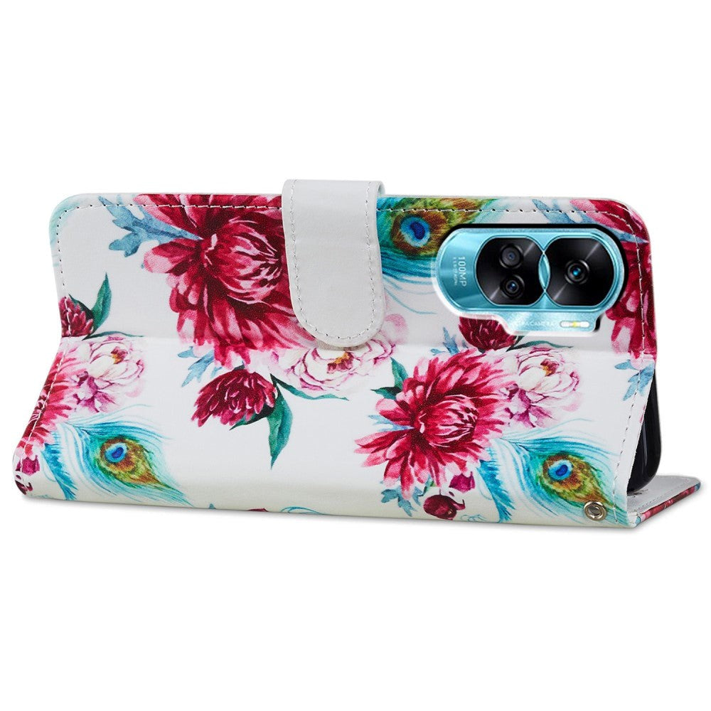 Honor 90 Lite flip-deksel i kunstskinn m. Veske og stropp - blomster