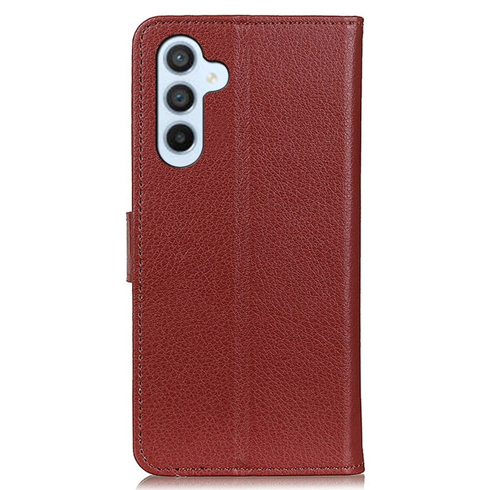 Samsung Galaxy A05s Litchi Leather Flip Cover m. Lommebok - Brun