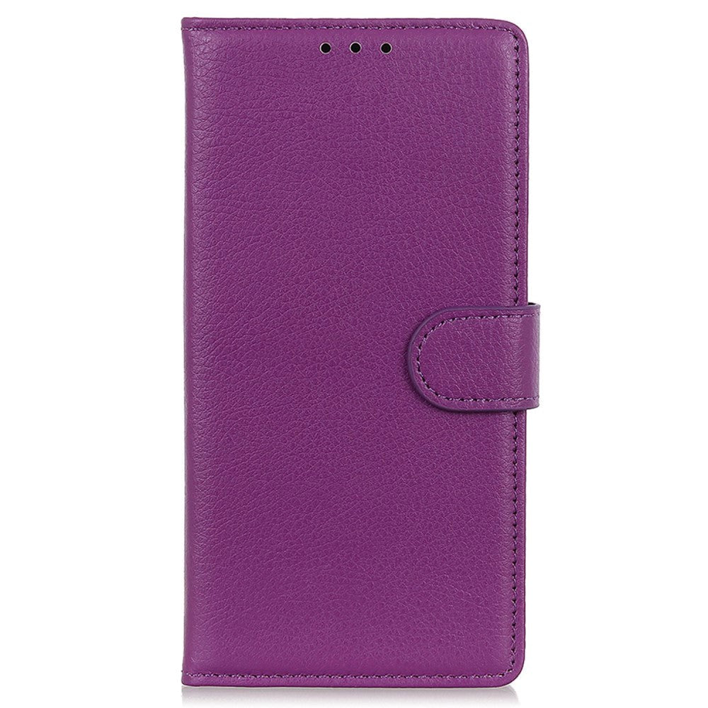Samsung Galaxy A05s Litchi Leather Flip Cover m. Lommebok - Lilla