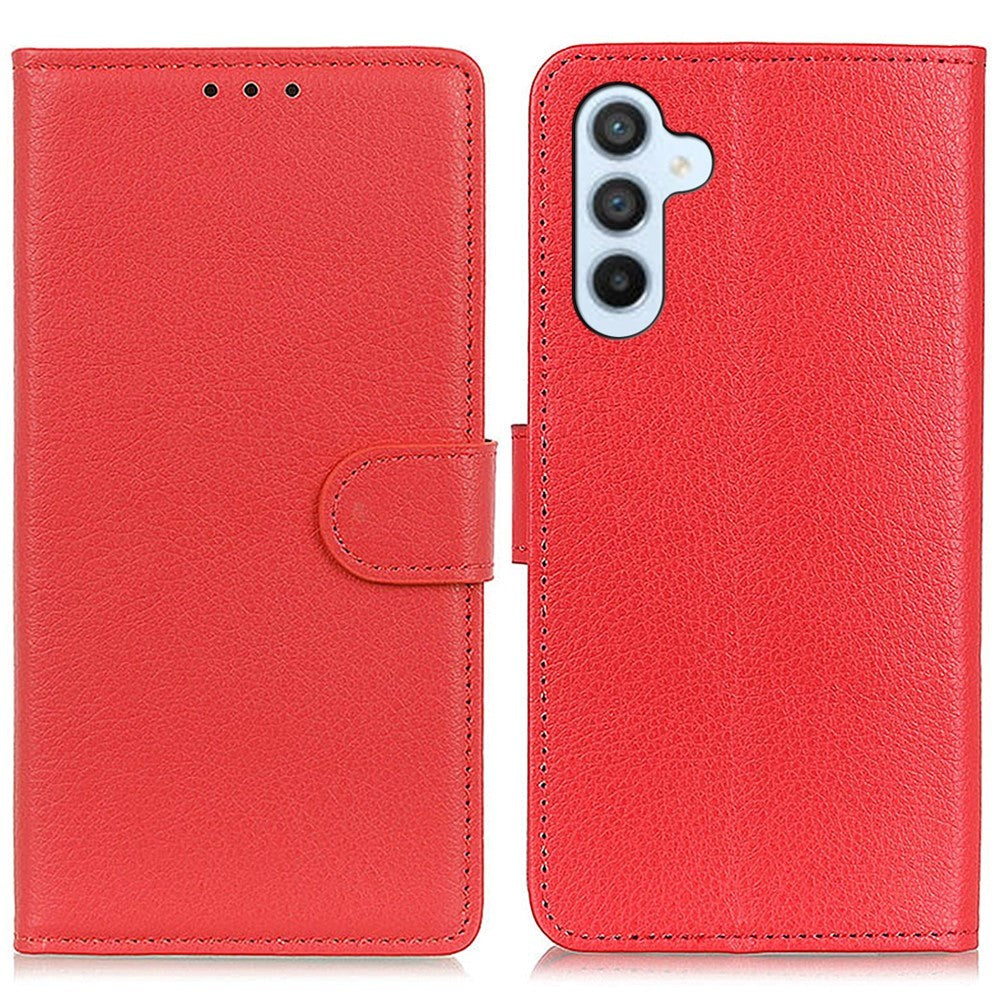 Samsung Galaxy A05s Litchi Leather Flip Cover m. Lommebok - Rød