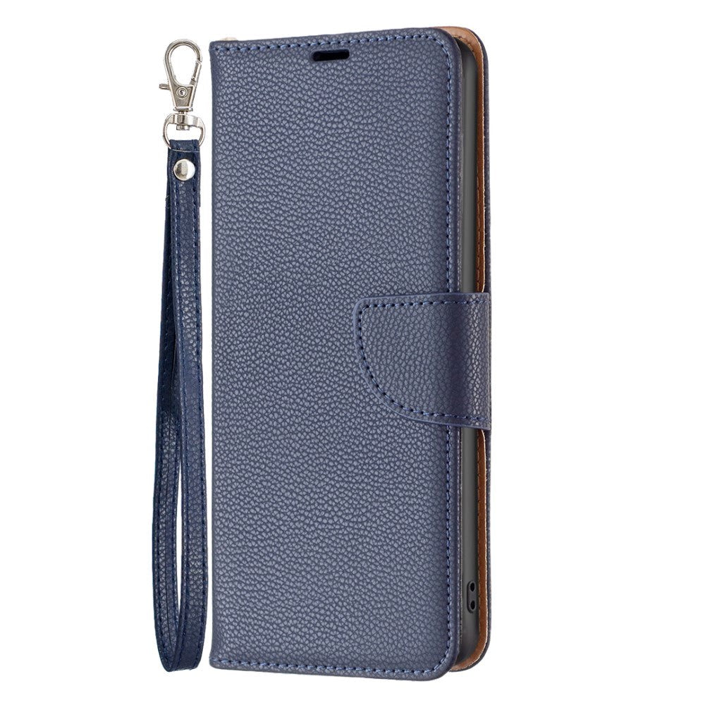 Samsung Galaxy A15 (5G) / A15 PU Litchi Leather Flip Cover m. Lommebok og stropp - blå