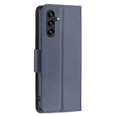 Samsung Galaxy A15 (5G) / A15 PU Litchi Leather Flip Cover m. Lommebok og stropp - blå