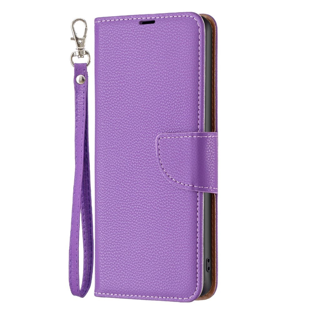 Samsung Galaxy A15 (5G) / A15 PU Litchi Leather Flip Cover m. Lommebok og stropp - Lilla