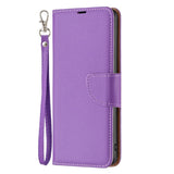 Samsung Galaxy A15 (5G) / A15 PU Litchi Leather Flip Cover m. Lommebok og stropp - Lilla