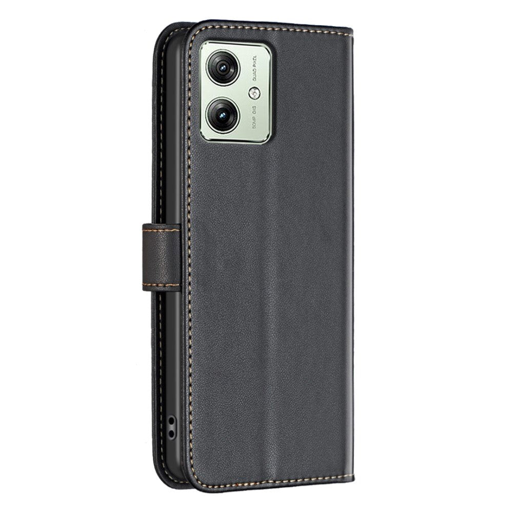 Motorola Moto G54 Leather Flip Cover m. Stativ og kortholder - svart