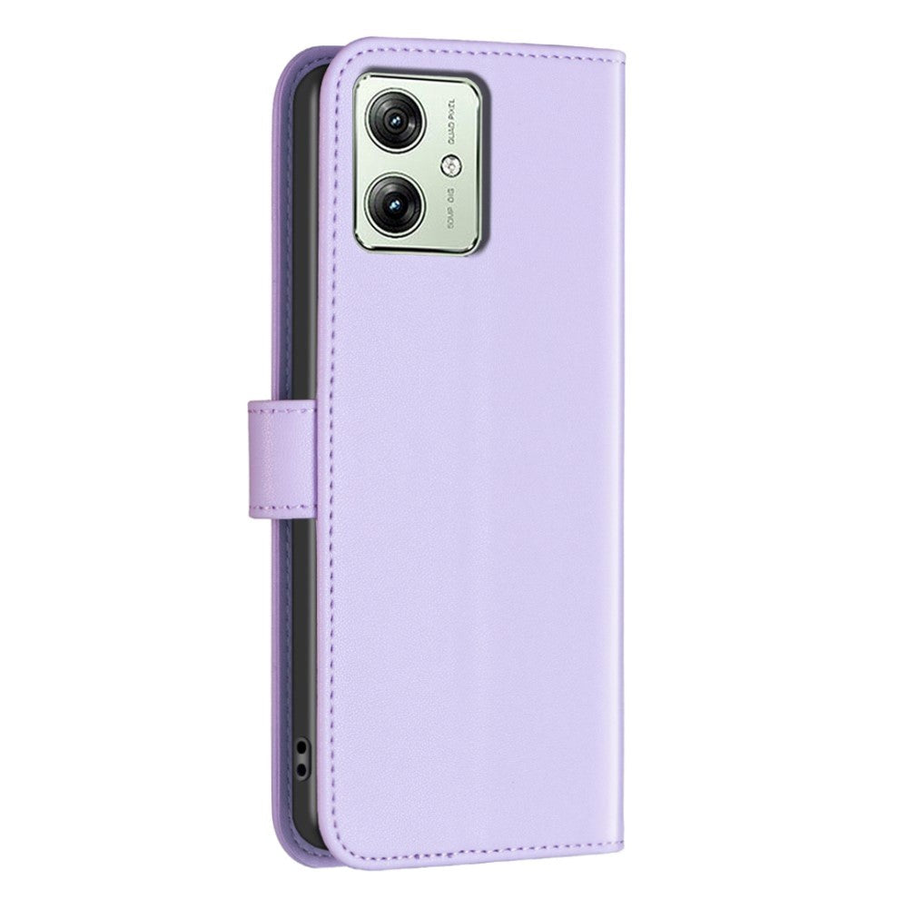 Motorola Moto G54 Leather Flip Cover m. Stativ &amp; kortholder - lys lilla