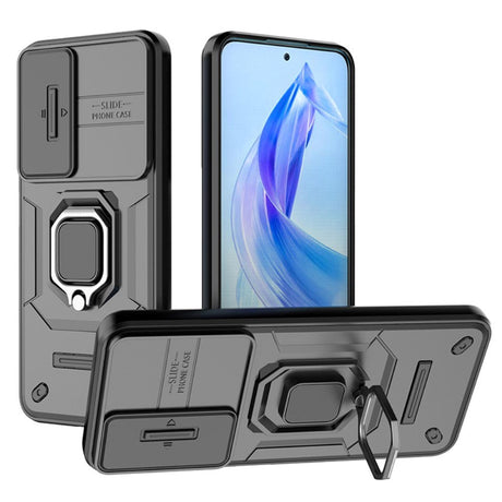 Honor 90 Lite Craftsman Bakdeksel m. Magnetisk Kickstand &amp; Cam Slider - Svart