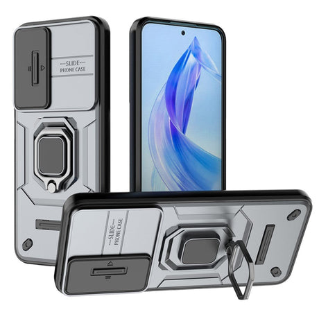 Honor 90 Lite Craftsman Bakdeksel m. Magnetisk Kickstand &amp; Cam Slider - Grå