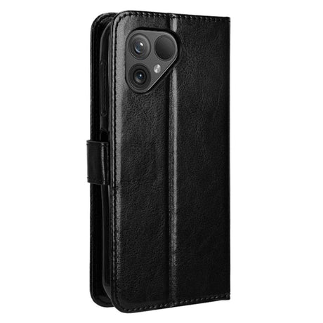 Fairphone 5 Leather Flip Cover m. Lommebok og stropp - Svart