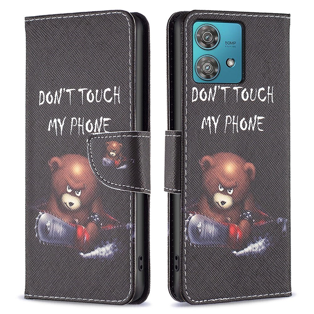 EIDERWOOD Motorola Edge 40 Neo Kunstlæder Flip Cover m. Pung & Print - "Don't Touch My Phone" Bjørn