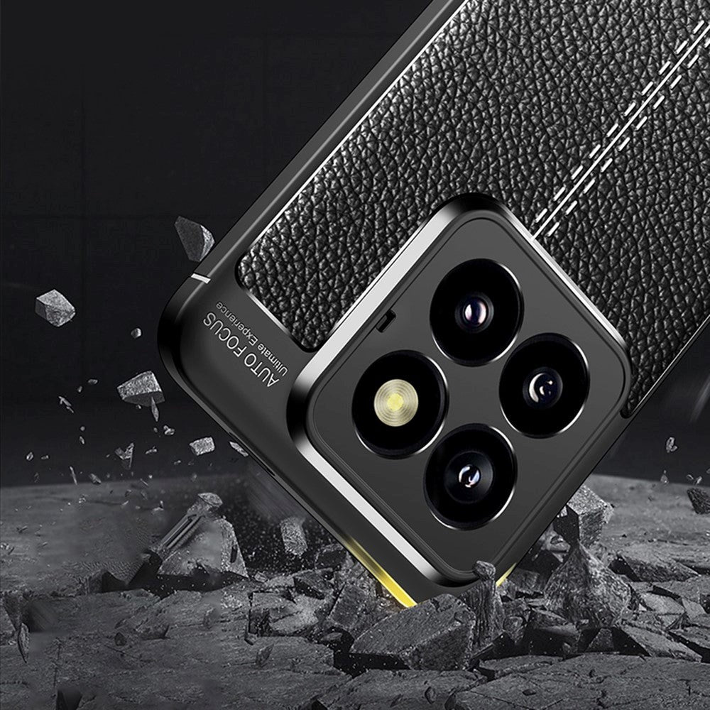 Xiaomi 14 Pro fleksibelt plastbakdeksel Litchi Texture - Svart