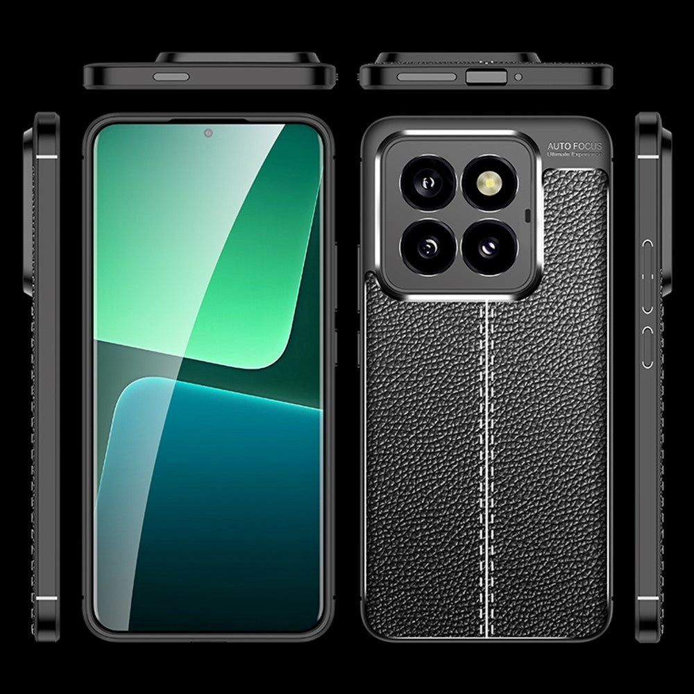 Xiaomi 14 Pro fleksibelt plastbakdeksel Litchi Texture - Svart