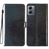 EIDERWOOD Motorola Moto G54 Leather Flip Cover m. Veske og stropp - Glitter - Svart