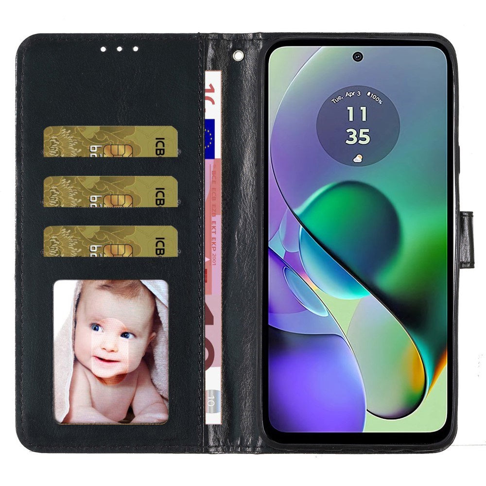 EIDERWOOD Motorola Moto G54 Leather Flip Cover m. Veske og stropp - Glitter - Svart