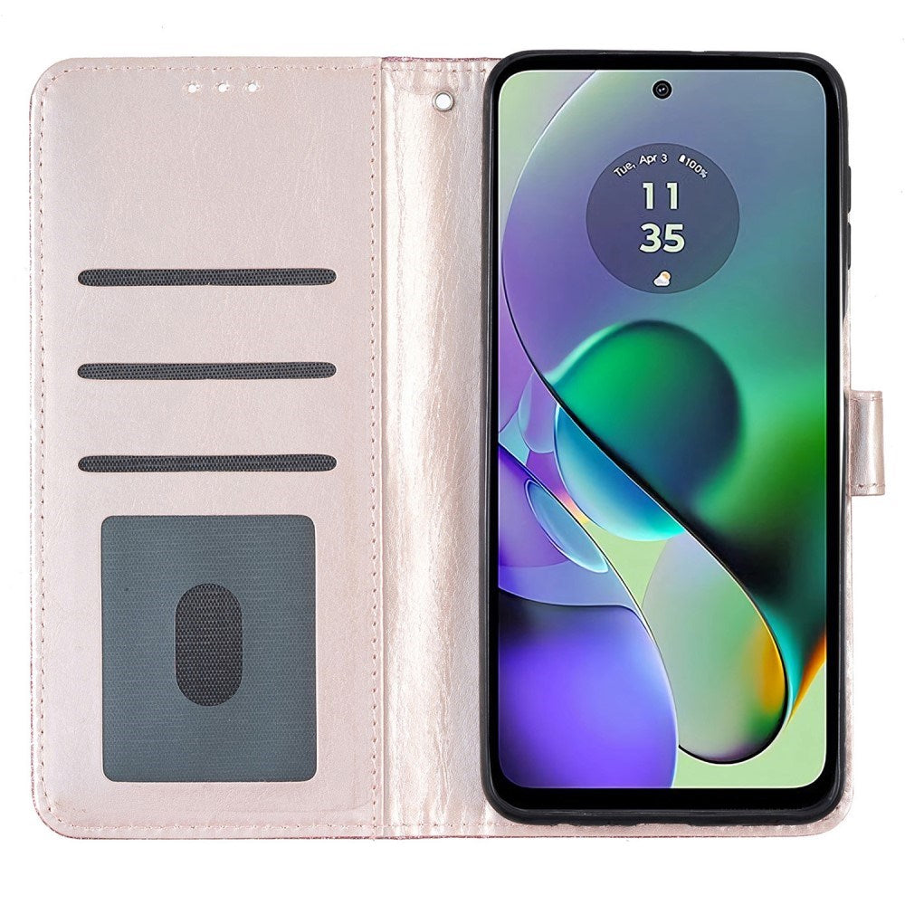 EIDERWOOD Motorola Moto G54 Leather Flip Cover m. Veske &amp; stropp - Glitter - Rose gull