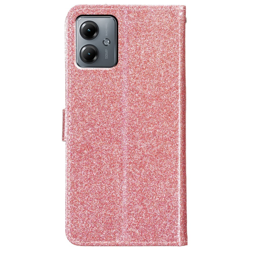 EIDERWOOD Motorola Moto G54 Leather Flip Cover m. Veske &amp; stropp - Glitter - Rose gull
