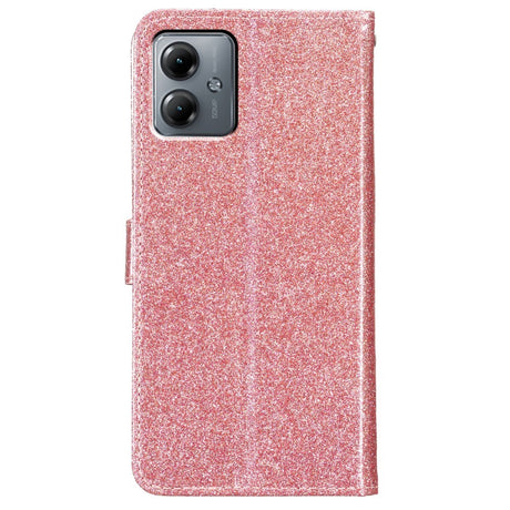 EIDERWOOD Motorola Moto G54 Leather Flip Cover m. Veske &amp; stropp - Glitter - Rose gull