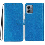 EIDERWOOD Motorola Moto G54 Leather Flip Cover m. Lommebok &amp; stropp - Glitter - Blå