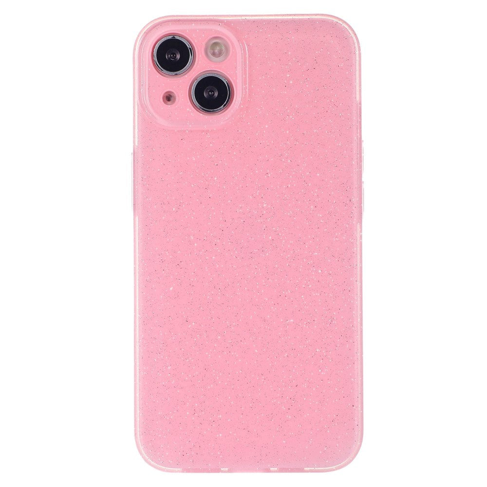 iPhone 15 fleksibelt plastdeksel m. Glitter - Rosa