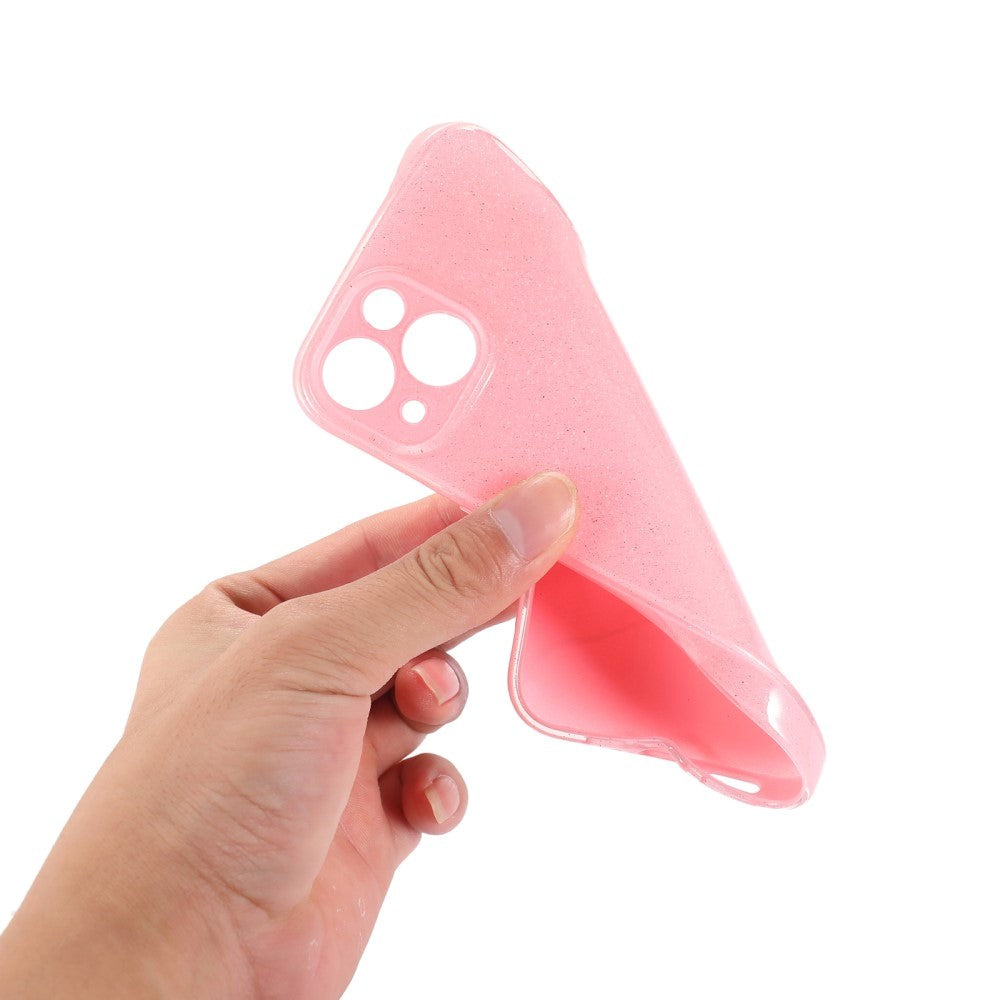iPhone 15 fleksibelt plastdeksel m. Glitter - Rosa