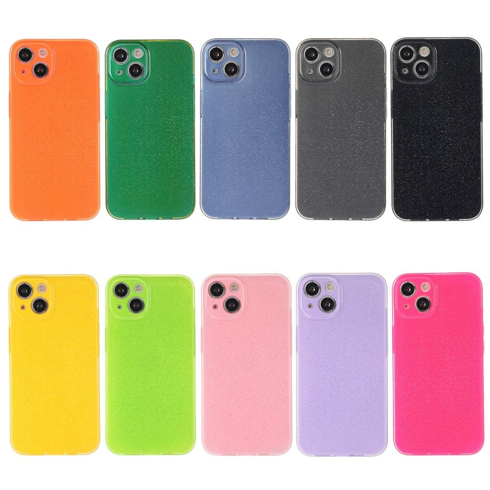 iPhone 15 fleksibelt plastdeksel m. Glitter - Svart