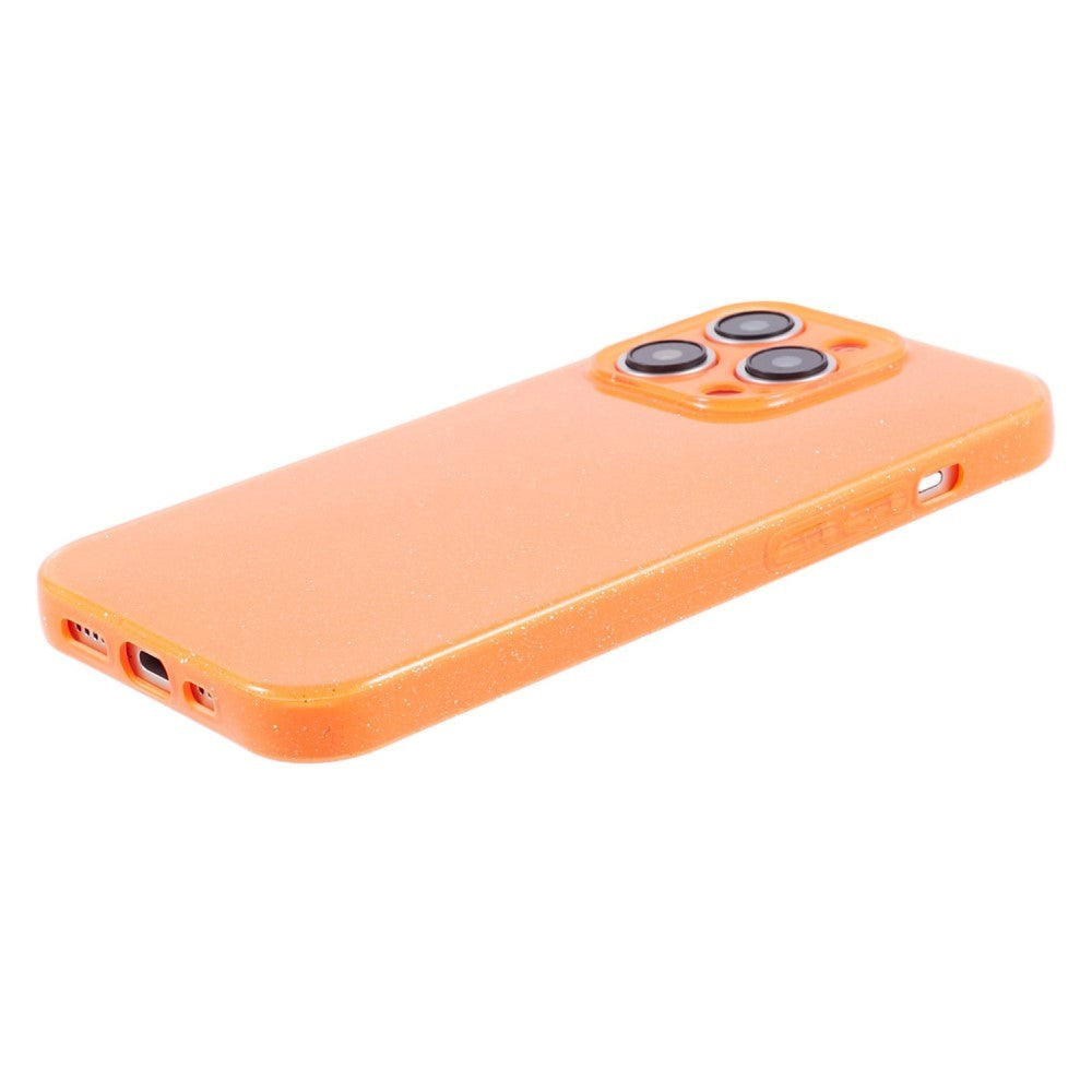 iPhone 15 Pro fleksibelt plastdeksel m. Glitter - Oransje
