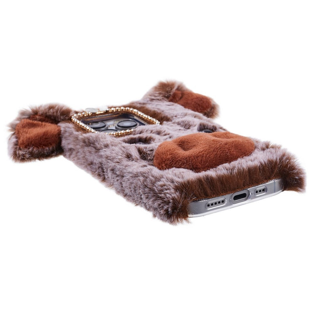 iPhone 15 Pro fleksibelt plastdeksel m. Pels - Gris - Brun