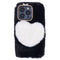 iPhone 15 Pro Fleksibelt Plastik Bagside Cover m. Pels - Hjerte - Sort / Hvid