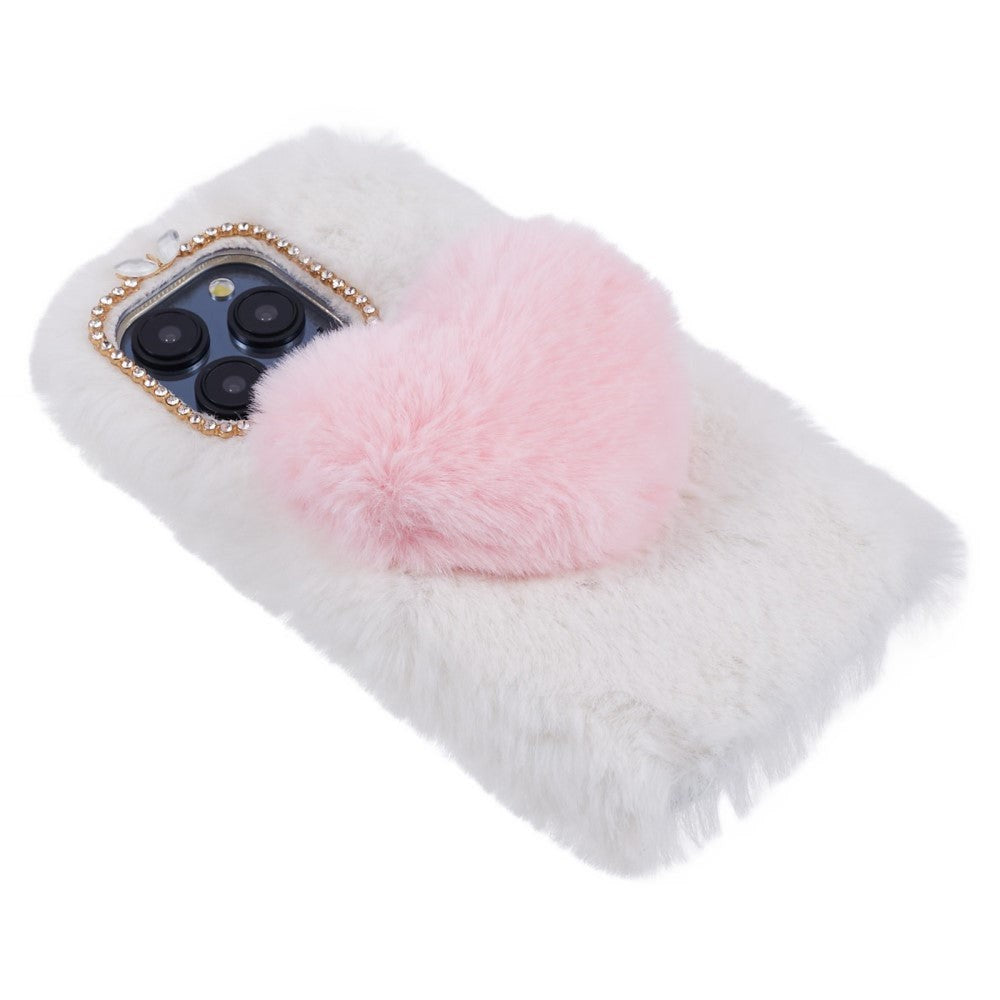 iPhone 15 Pro fleksibelt plastdeksel m. Pels - Hjerte - Rød / Hvit