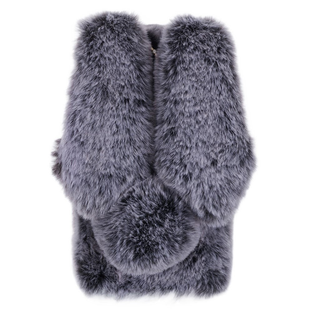 iPhone 15 fleksibelt plastdeksel m. Pels - Kaninører - Grå